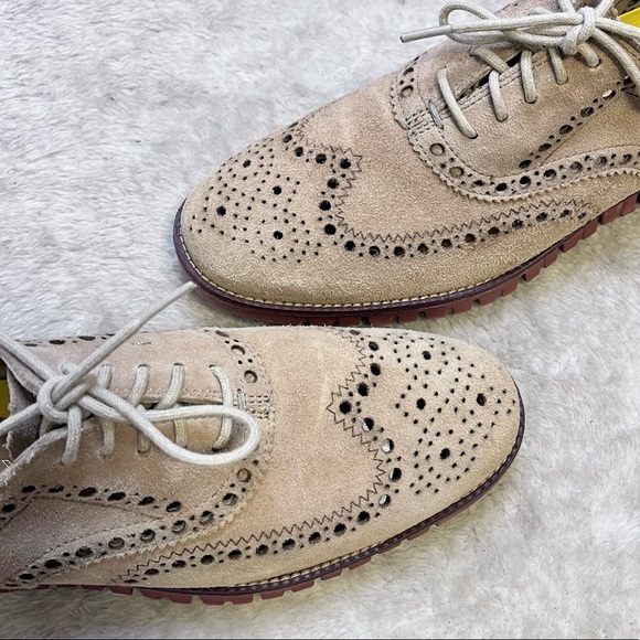 Cole Hann | Zerogrand Tan Suede Wingtip Oxford Men's Size 9.5 - Picture 7 of 14